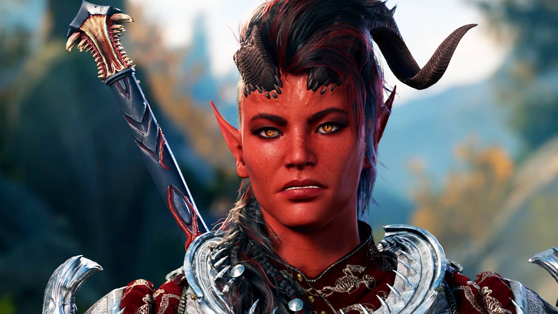 Screenshot from Baldur's Gate III showing the character Karlach